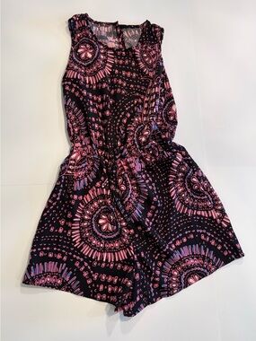 Breezaya Women's Boho Style Vintage Print Round Neck Sleeveless Romper size xs